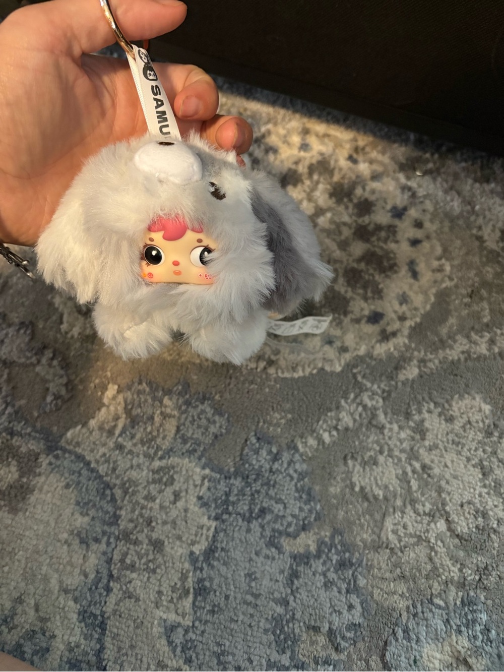 Samux Plush Pet Keychain Toy - Gray White Faux Fur